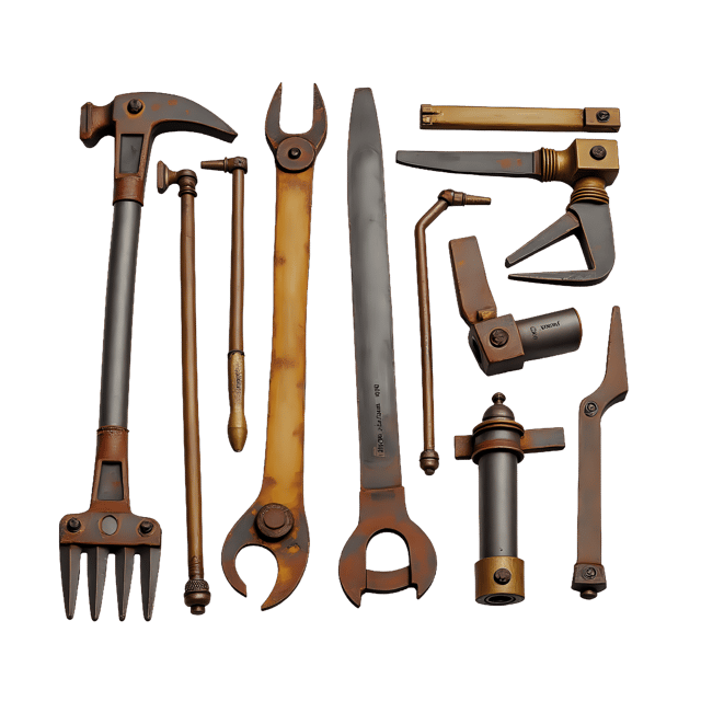 Free transparent PNG: Iron Steampunk Toolset with Rusted Edges and Brass Handles PNG