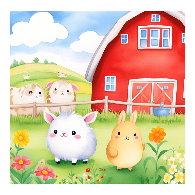 Free transparent PNG: Colorful Farm with Happy Animals and Green Fields PNG