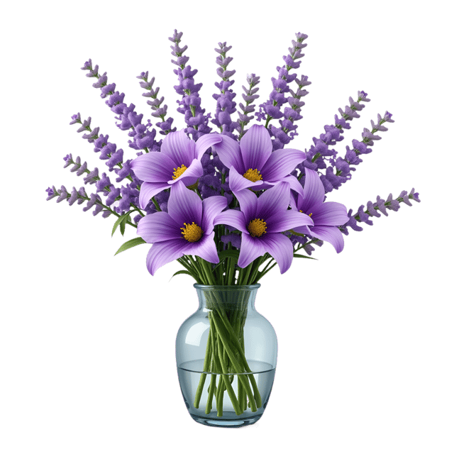 Free transparent PNG: Lavender Vase Decorated with Clusters of Violets and Lilies  Free Downloadable PNG Clipart