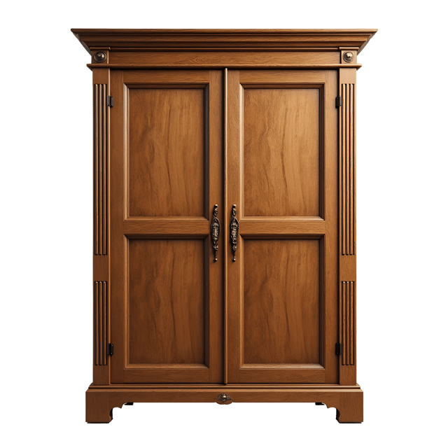 Free transparent PNG: Vintage Oak Wardrobe with Intricate Paneling and Brass Handles PNG