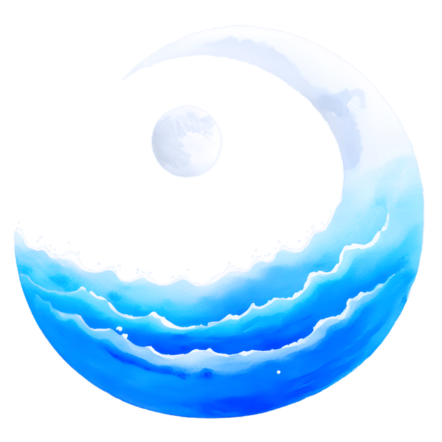 Free transparent PNG: Waves of Blue Ocean Embracing a Silver Moon PNG Design for Digital Art and Decor