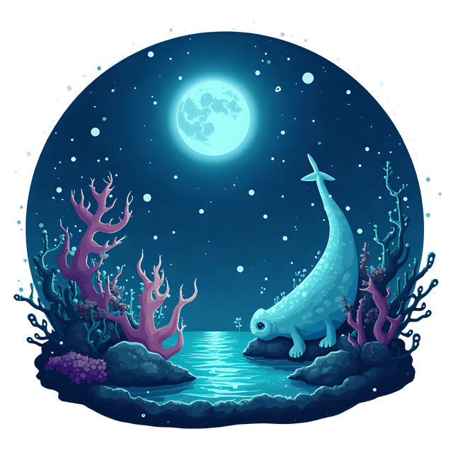 Free transparent PNG: Bioluminescent Mystical Creatures Underwater Night Scene PNG