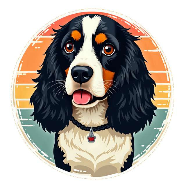 Free transparent PNG: Parti-eared Cocker Spaniel with Colorful Plumage and Bright Black Eyes PNG Illustration