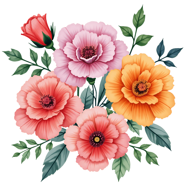 Free transparent PNG: Colorful Carnations Arrangement PNG with Transparent Background