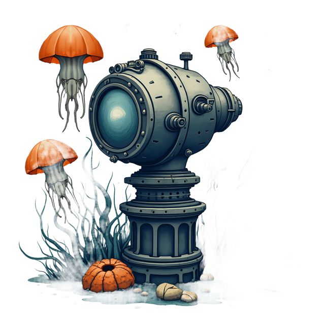 Free transparent PNG: Periscope Surrounded by Jellyfish  Underwater Scene Clipart, free png download