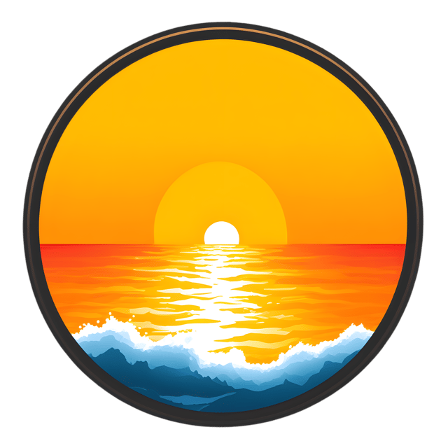 Free transparent PNG: Golden Sunset over Ocean in Circular Border PNG Design