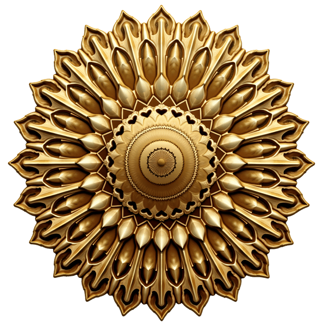 Free transparent PNG: Gilded Symmetrical Mandala PNG with Reflective Surfaces and Perfect Balance