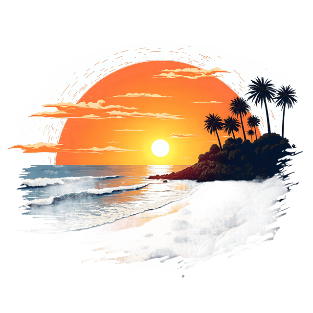 Free transparent PNG: Sunset Beach Landscape PNG  Ideal for Relaxation Themes, Decor  Nature Lovers