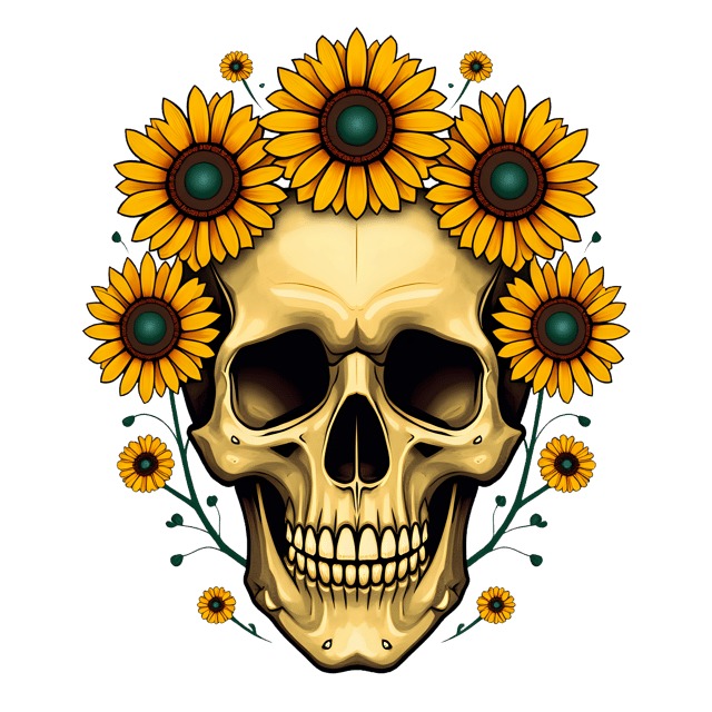 Free transparent PNG: Radiant Yellow Floral Skull with Sunflowers - PNG Image for Decorative and Craft Uses