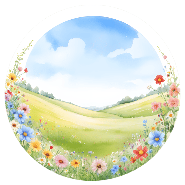 Free transparent PNG: Bloom-Filled Meadow Circle Artwork with Sky