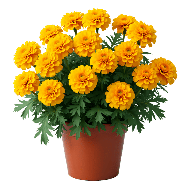 Free transparent PNG: 17 Yellow Marigolds in a Flower Pot Transparent Background PNG
