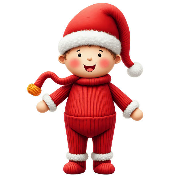 Free transparent PNG: Jolly Knitted Doll in Santa Hat and Red Suit PNG