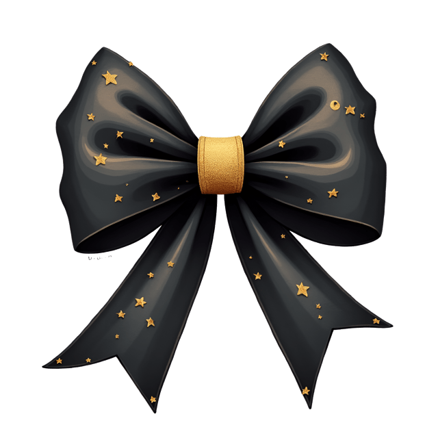 Free transparent PNG: Luxurious Black Velvet Ribbon with Golden Bow - Whimsical Cartoon Watercolor Illustration