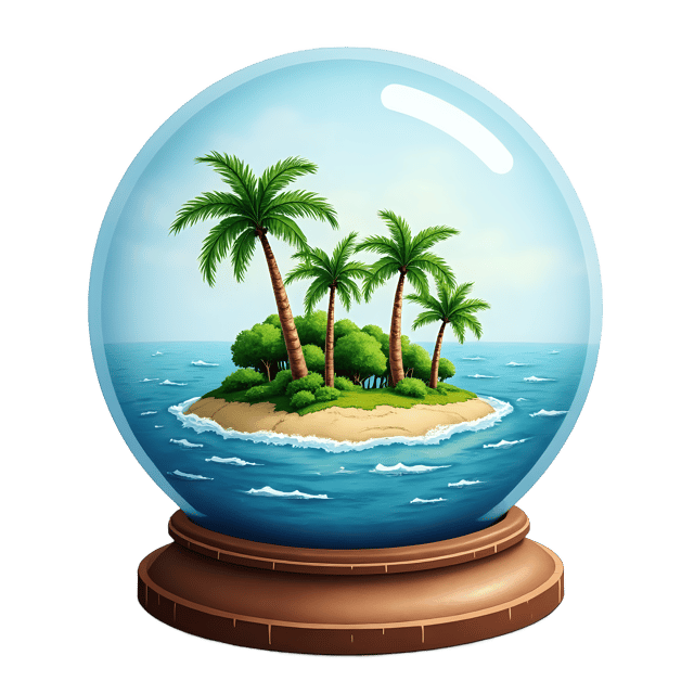 Free transparent PNG: Tropical Island in Snow Globe PNG with Transparent Background