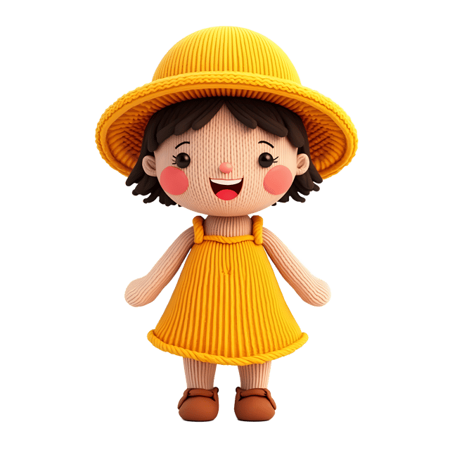 Free transparent PNG: Cheerful Knitted Doll in Yellow Sundress and Sunhat PNG