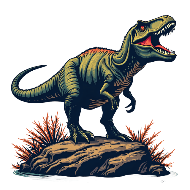 Free transparent PNG: Allosaurus Roaring on Rocky Cliff Transparent PNG for Prehistoric and Dinosaur Imagery