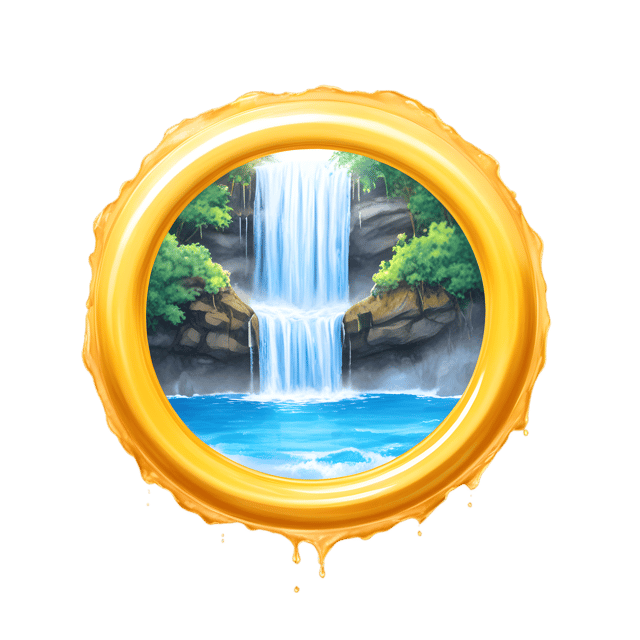 Free transparent PNG: Cascading Waterfalls with Golden Radiant Ring PNG Background