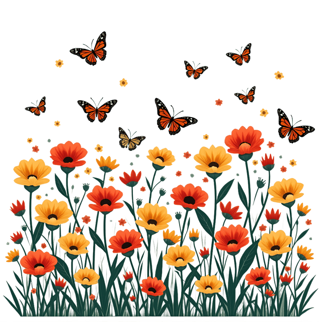 Free transparent PNG: Colorful Flower Bed with Butterflies  Garden Clipart, free downloadable png