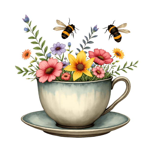 Free transparent PNG: Rustic Cottage Tea Cup  Hand-Painted Wildflowers Clipart, free download png