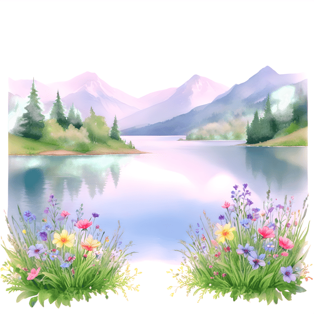 Free transparent PNG: Lakeside with Wildflowers Transparent PNG Background for Nature and Decorative Use