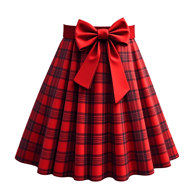 Free transparent PNG: Red Plaid Skirt with Pleated Details and Matching Bow - Isolated on White Background