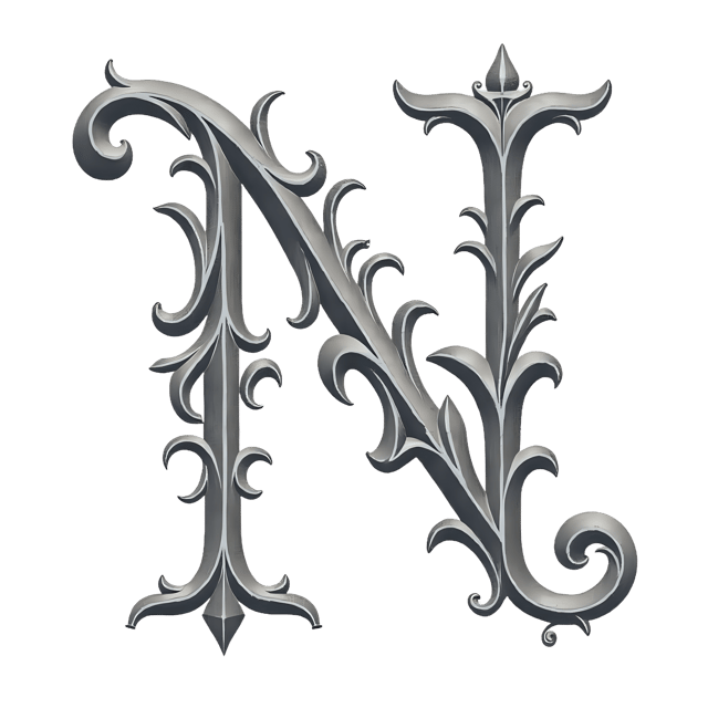 Free transparent PNG: Elegant Platinum Letter N with Intricate Scrollwork PNG