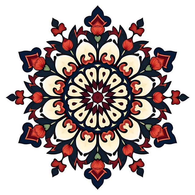 Free transparent PNG: Symmetrical Mandala with Geometric and Organic Shapes on White Background