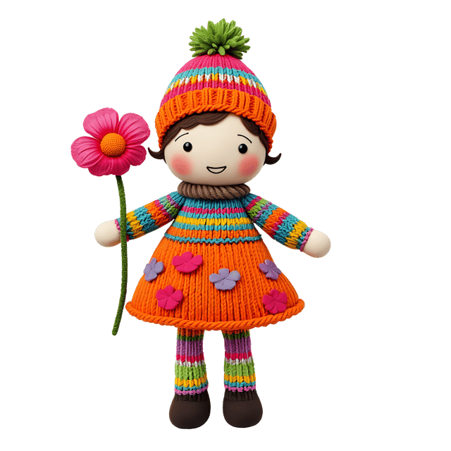 Free transparent PNG: Colorful Knitted Doll with Flower PNG Transparent Background