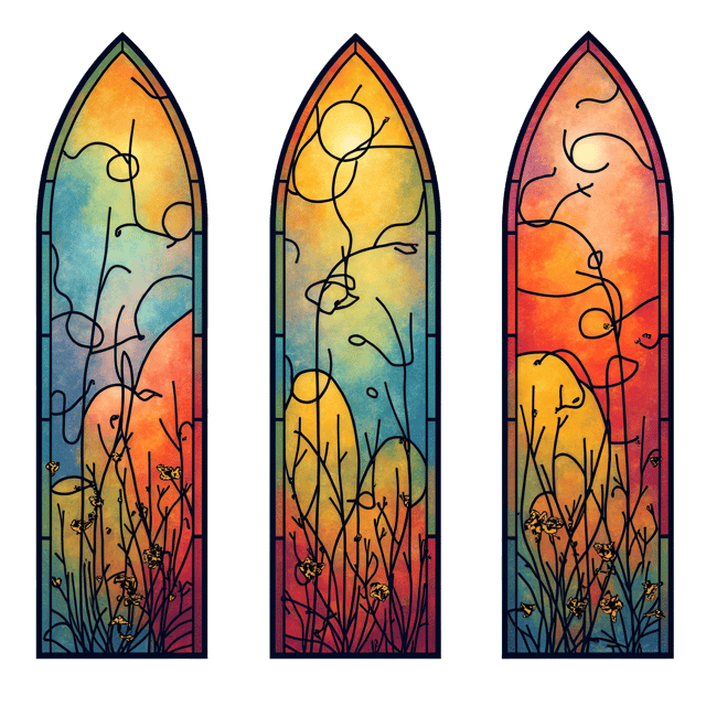Free transparent PNG: Vibrant Multicolored Stained Glass Panels with Flowing Lines Illustration