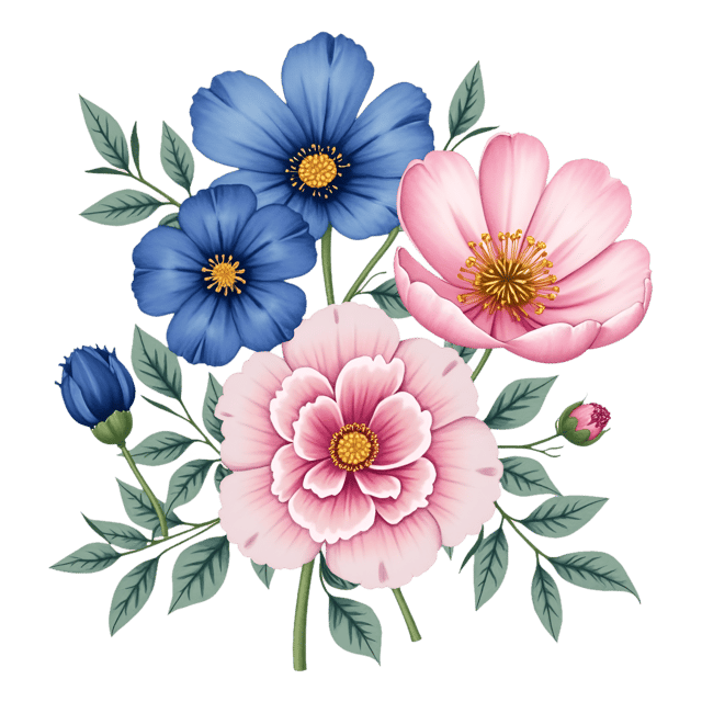 Free transparent PNG: Navy Blue Cornflowers with Blush Peonies  Floral Clipart Design, Free Download PNG