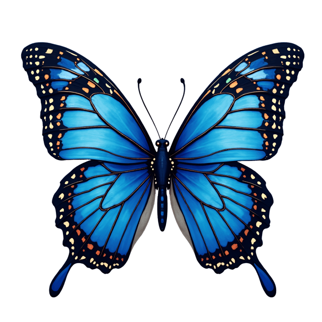 Free transparent PNG: Vibrant Blue Butterfly with Metallic Gold Patterns PNG Clipart