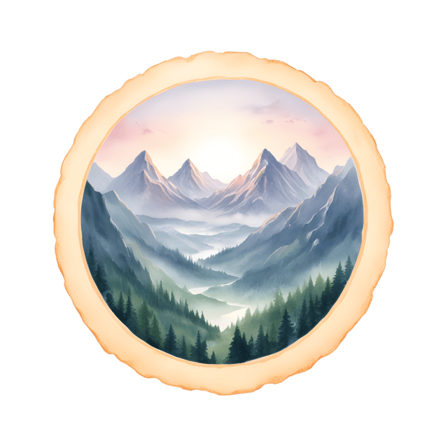 Free transparent PNG: Misty Mountains in Glowing Ring PNG for Nature and Decorative Uses