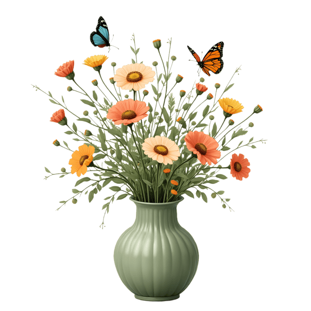 Free transparent PNG: Spring Meadow Vase  Butterfly and Wildflower Clipart, free png download