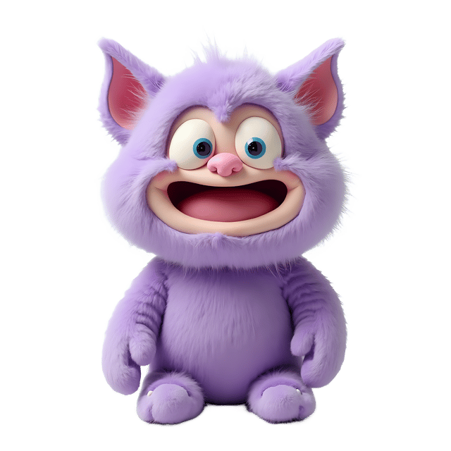 Free transparent PNG: 16 Lavender Monster Doll PNG with Gentle Expression and Fuzzy Fur for Nursery and Craft Decor