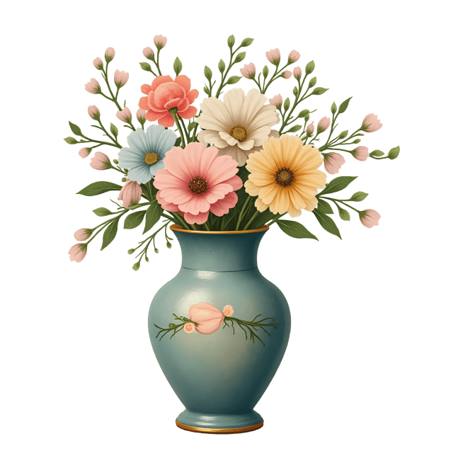 Free transparent PNG: Hand-Painted Vase with Delicate Flowers - Transparent Background PNG