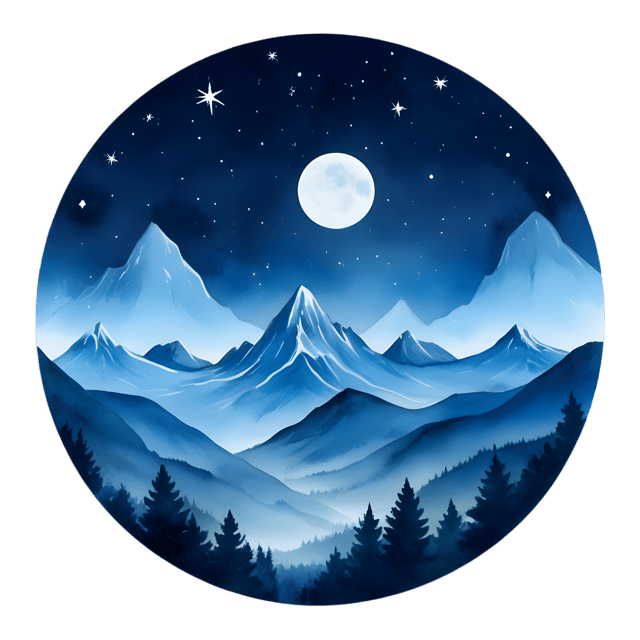 Free transparent PNG: Mountains under Starry Circular Night PNG Transparent Background