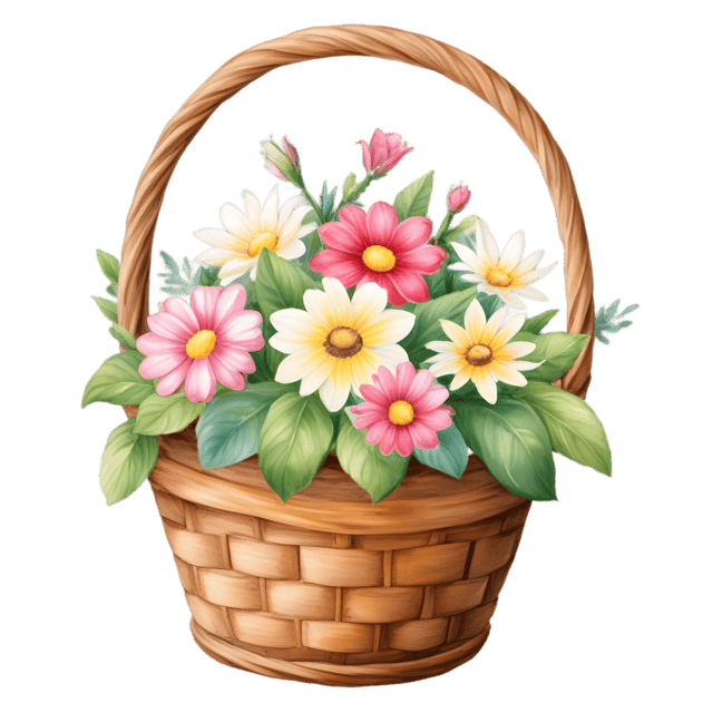 Free transparent PNG: Flowery Basket PNG Transparent Background for Floral Design and Clipart