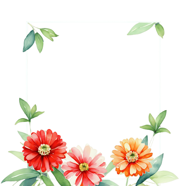 Free transparent PNG: Watercolor Zinnia Cluster Frame PNG – Transparent Background Floral Illustration