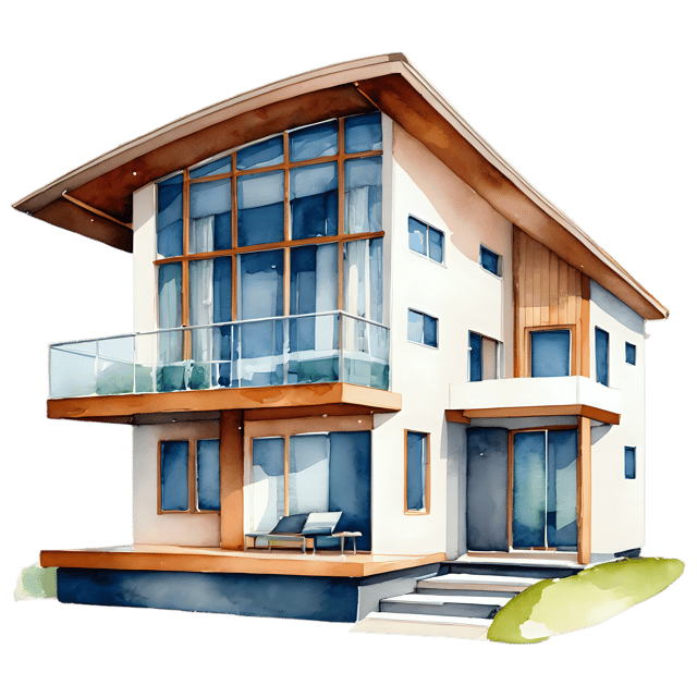 Free transparent PNG: Contemporary House Watercolor Illustration - Transparent PNG for Architects & Designers