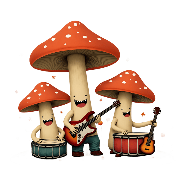 Free transparent PNG: Mushrooms with Musical Instruments PNG Illustration for Art and Craft Projects