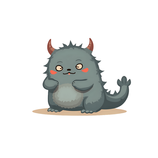Free transparent PNG: Soft Gray Monster PNG with Fluffy Tail and Calm Look for Cute and Reassuring Imagery