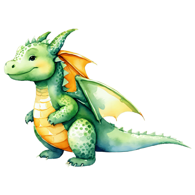 Free transparent PNG: Friendly Dragon Watercolor Illustration – Transparent PNG for Artistic Projects
