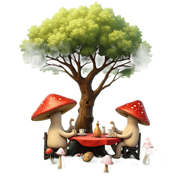 Free transparent PNG: Mushrooms Tea Party PNG with Transparent Background for Creative Projects