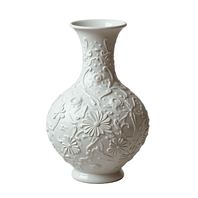 Free transparent PNG: White Ceramic Vase with Intricate Floral Patterns PNG