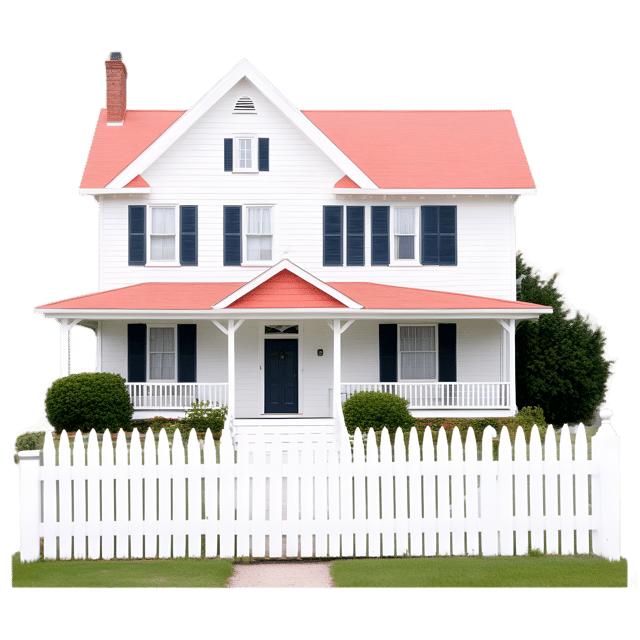 Free transparent PNG: Historical Home with White Picket Fence PNG Transparent Background
