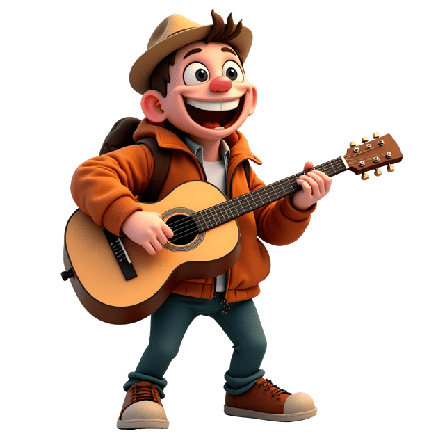 Free transparent PNG: Funky Humanoid Musician with Guitar Realistic Illustration