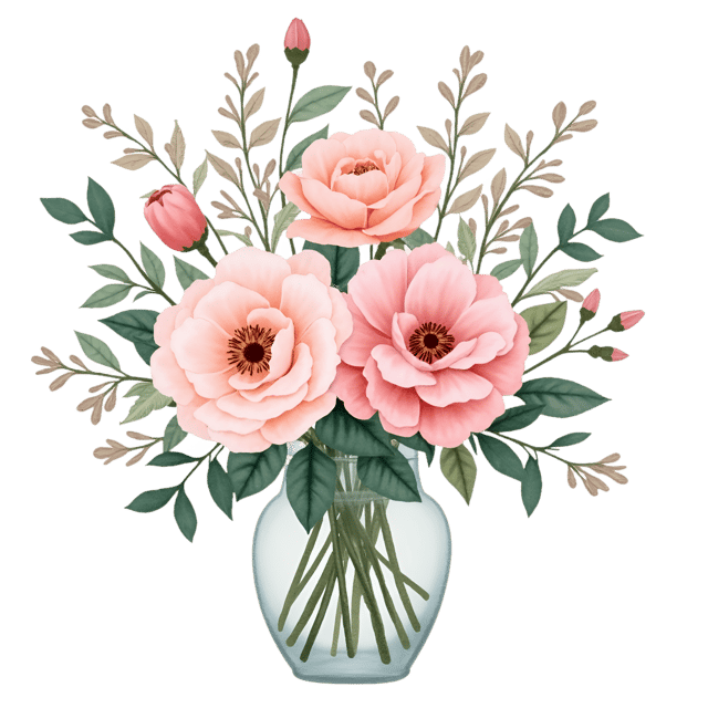 Free transparent PNG: Pastel Floral Arrangement  Blush Roses, Pale Peonies, Babys Breath, free PNG download