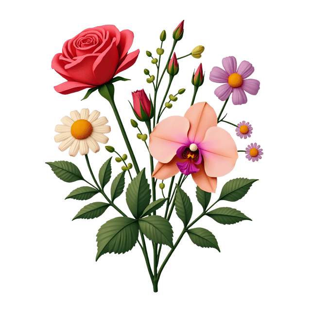 Free transparent PNG: Rose, Orchid, and Daisy PNG Clipart  Perfect for Floral Design Projects