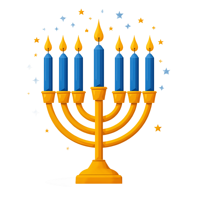 Free transparent PNG: Golden Menorah with Blue Candles and Silver Stars PNG for Jewish Holiday Decorations