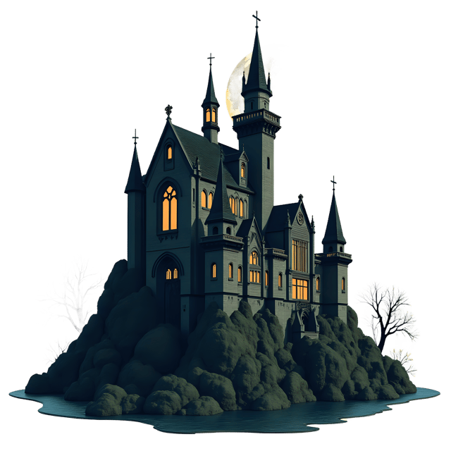 Free transparent PNG: Gothic Castle Under Full Moon PNG Transparent Background